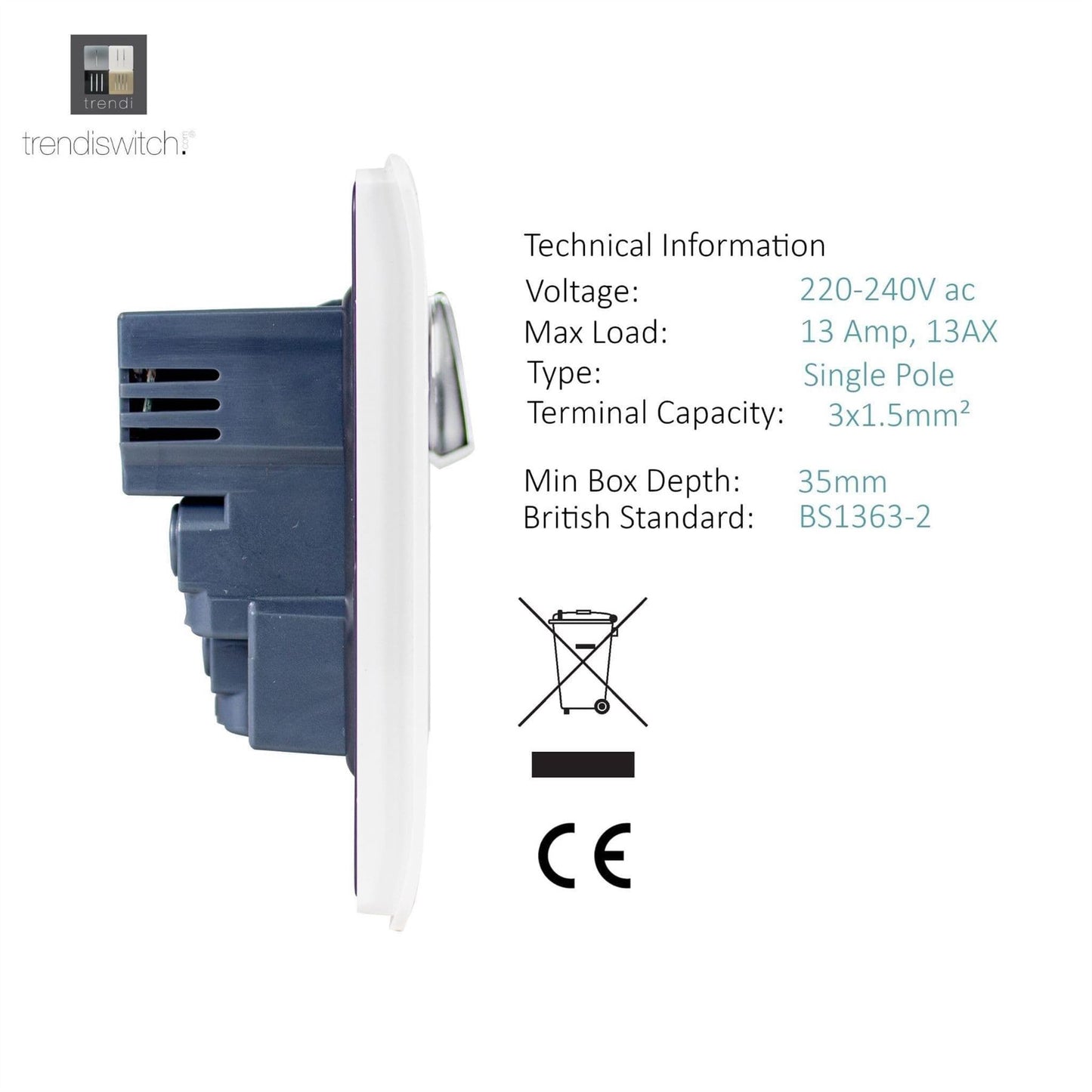 Trendi Switch 1 Gang USB 2100mA Plug Socketin Carbon Fibre
