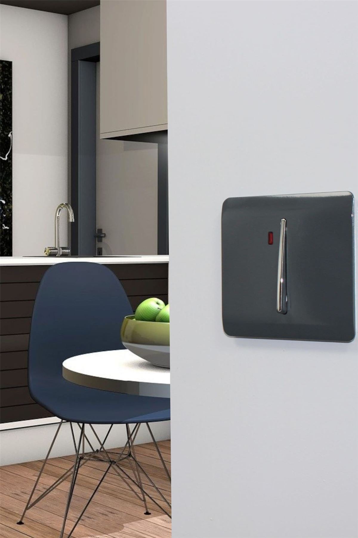 Trendi Switch 1 Gang 45 Amp Cooker Switch with Neonin Charcoal Grey
