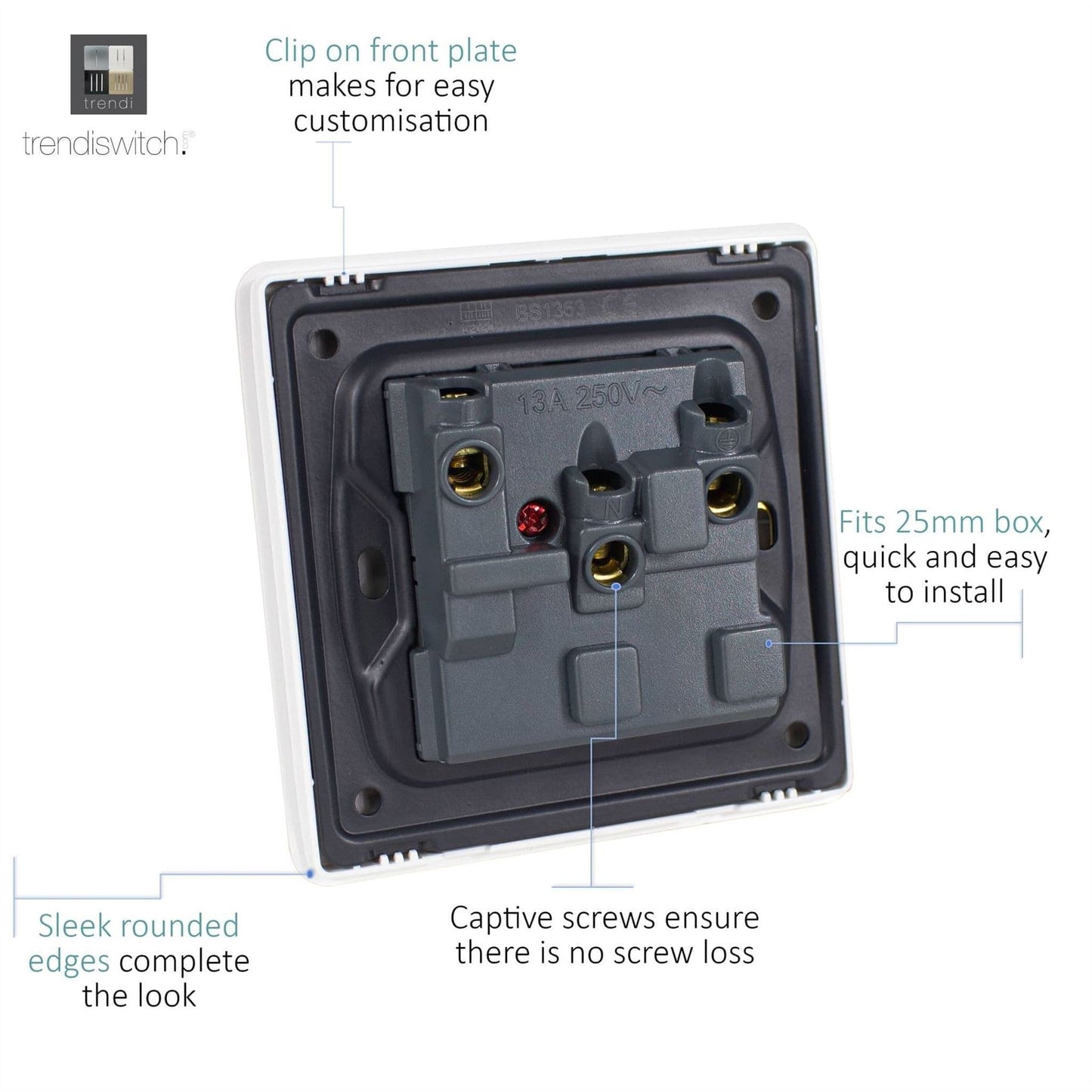 Trendi Switch 1 Gang 13 Amp Switched Plug Socketin Copper