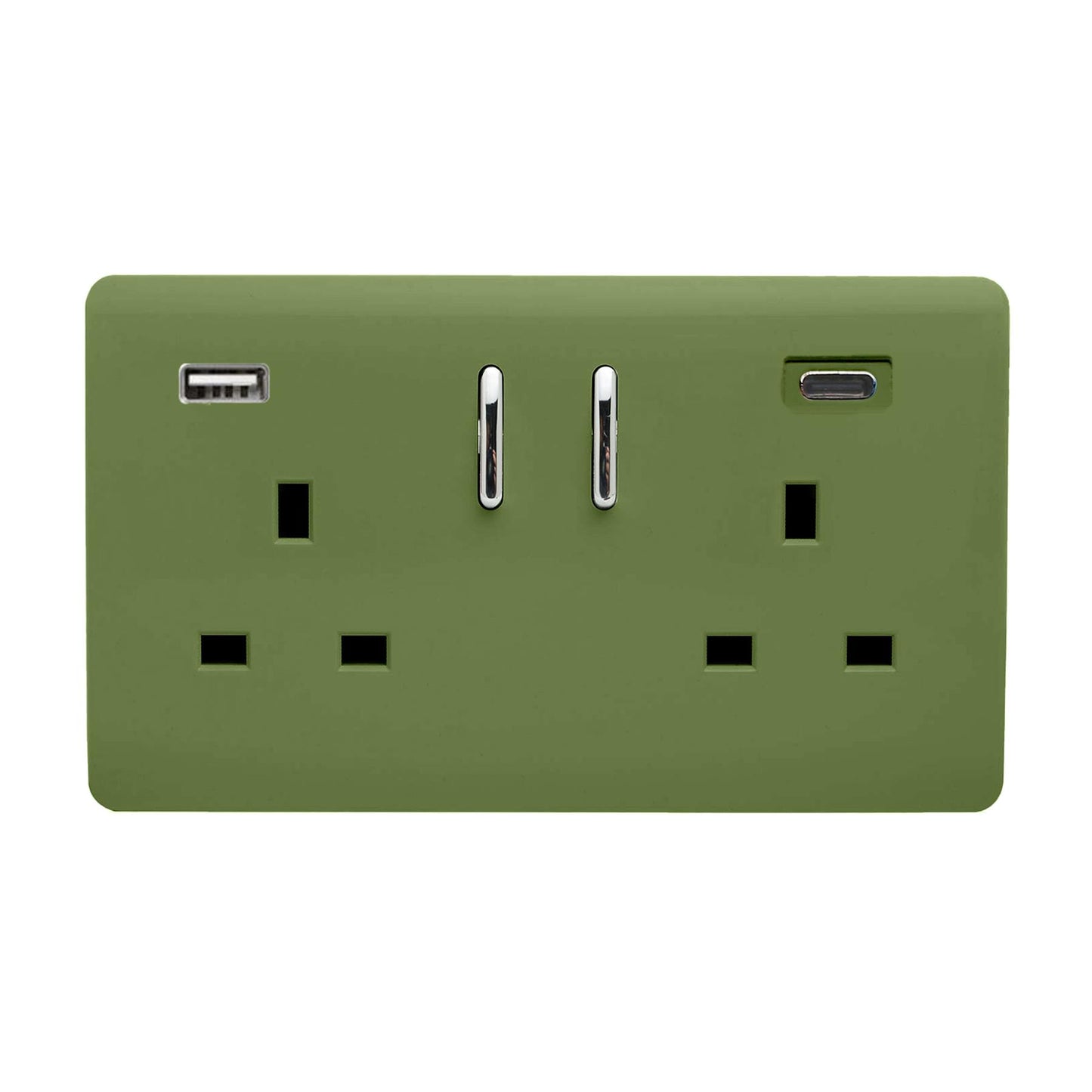 Trendi Switch 2 Gang USB 45W Type A & C USB Plug Socket in Moss Green