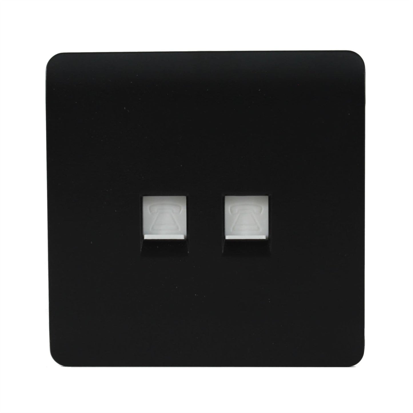 Trendi Switch 2 Gang RJ45 Cat 6 PC Ethernet & Modern Designer Telephone Slave Socketsin Matt Black