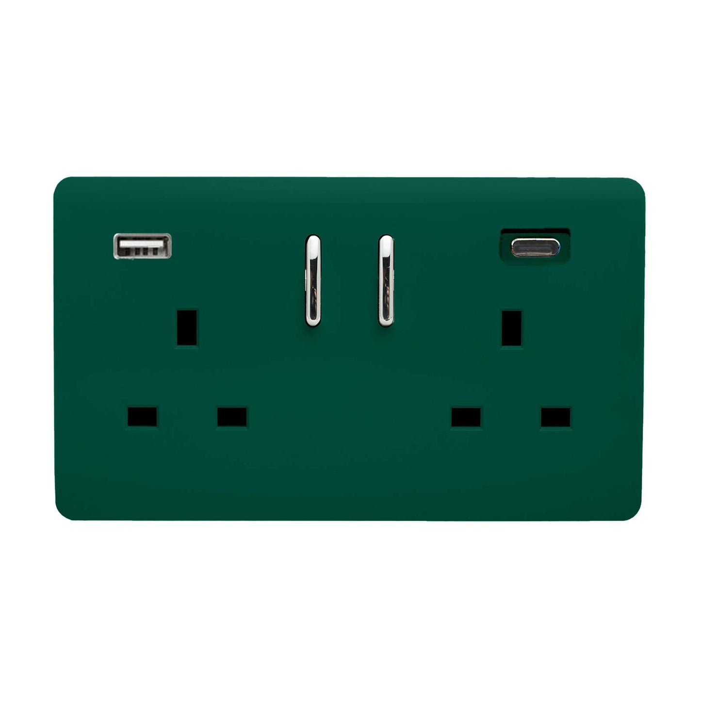Trendi Switch 2 Gang USB 65W Type A & C USB Plug Socket in Dark Forest Green