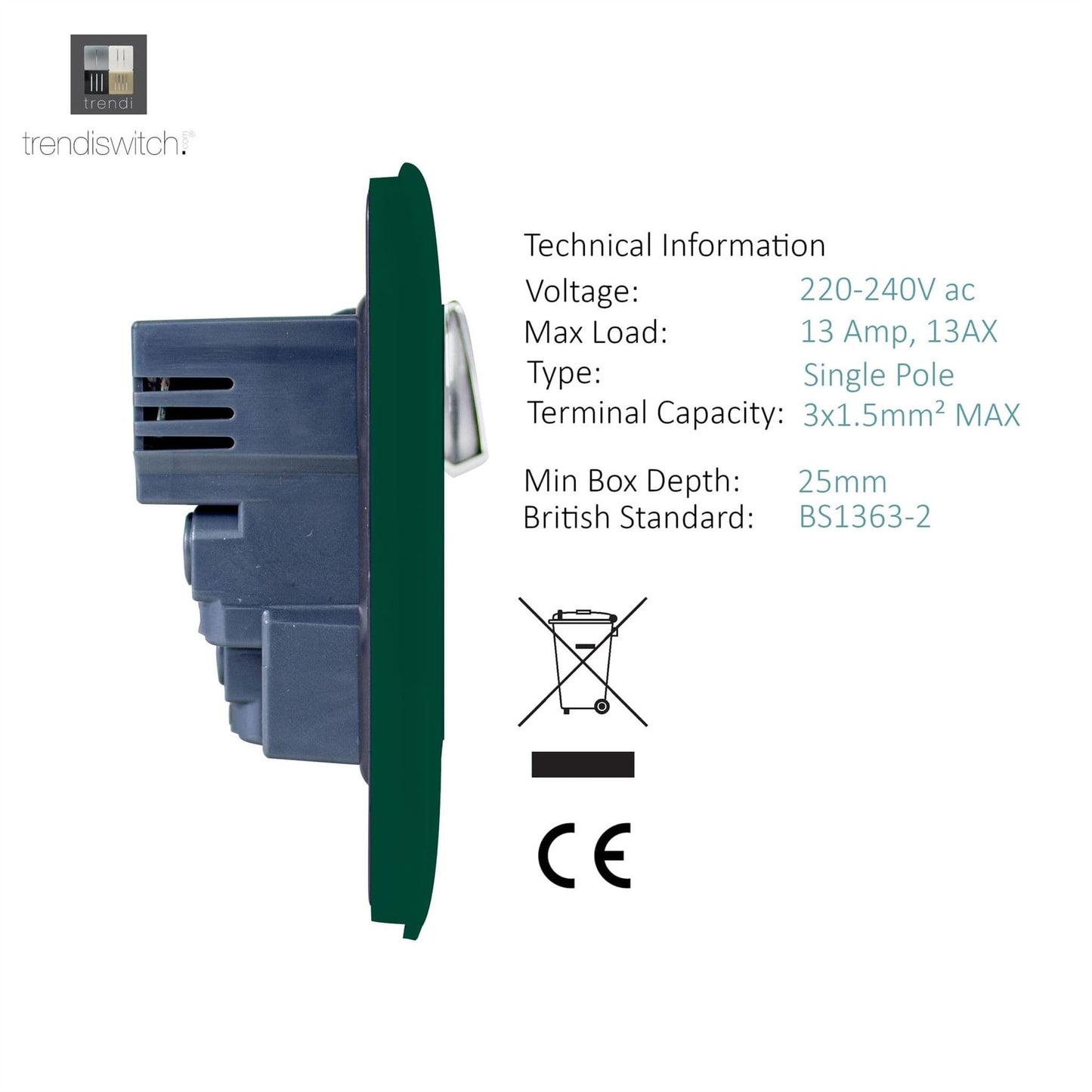 Trendi Switch 1 Gang USB 2100mA Plug Socketin Dark Forest Green