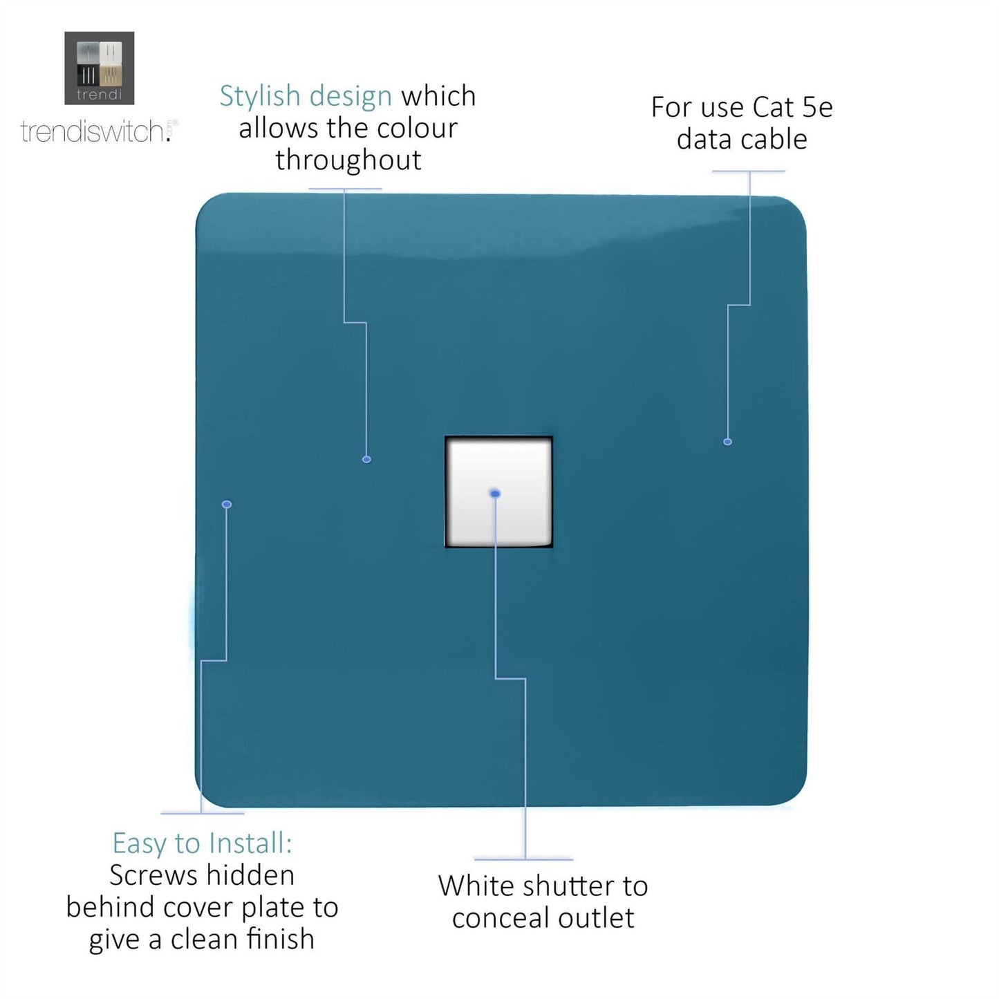 Trendi Switch 1 Gang RJ45 Cat 5e PC Ethernet Socketin Ocean Blue
