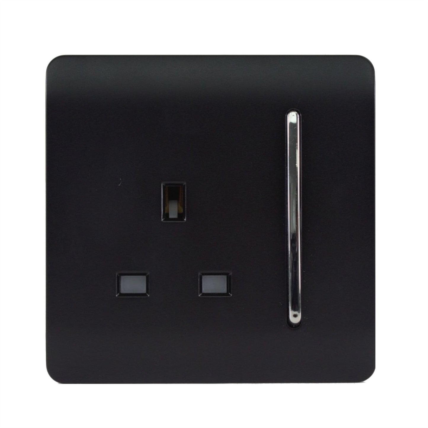 Trendi Switch 1 Gang 13 Amp Switched Plug Socket in Matt Black