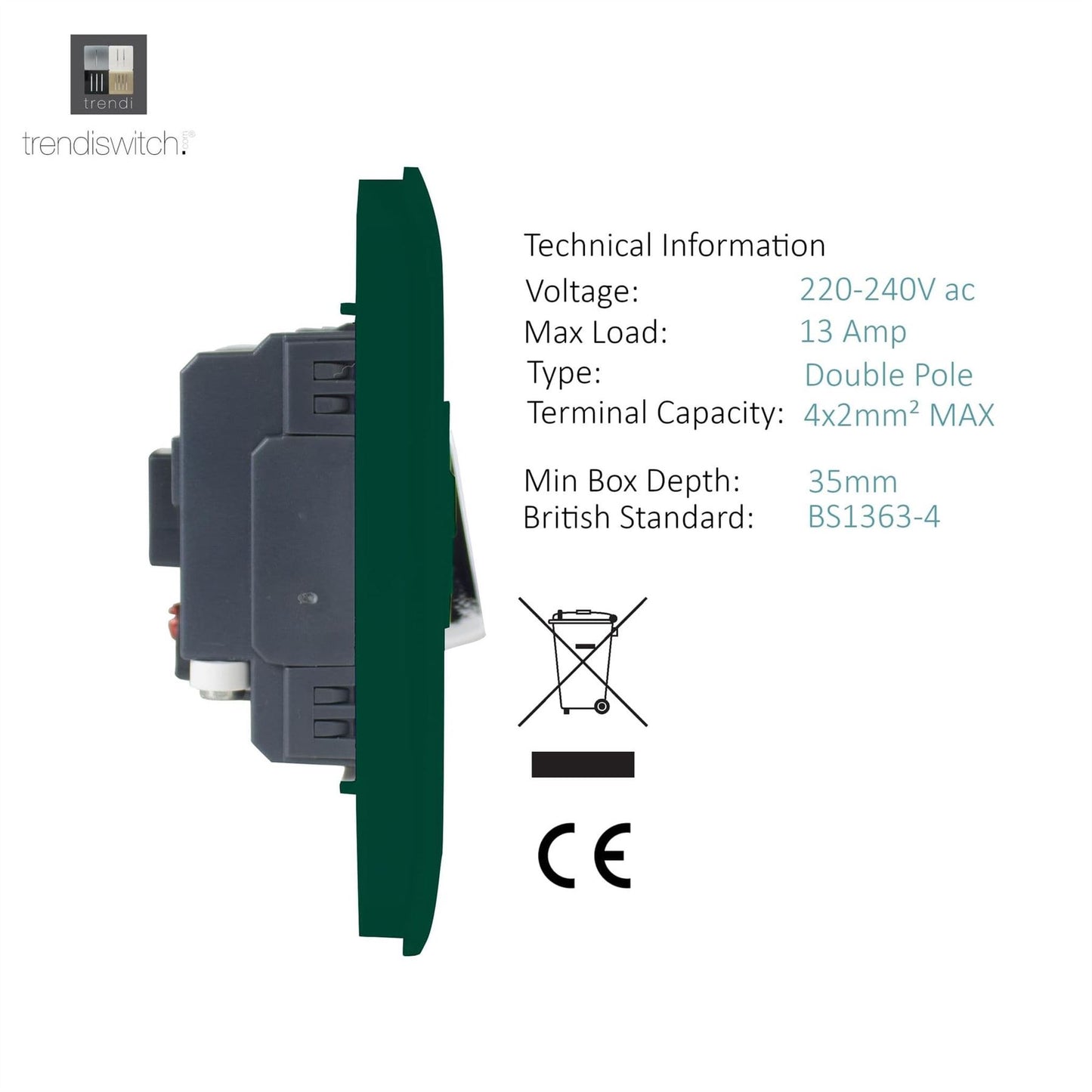 Trendi Switch 13 Amp Fused Spur with Flex Outletin Dark Forest Green