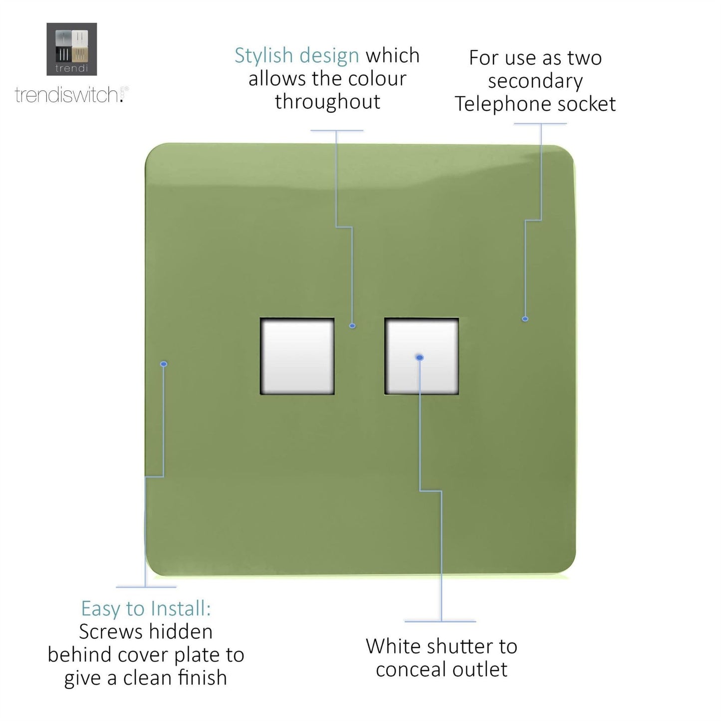 Trendi Switch 2 Gang Cat 3 Telephone Slave Socketin Moss Green