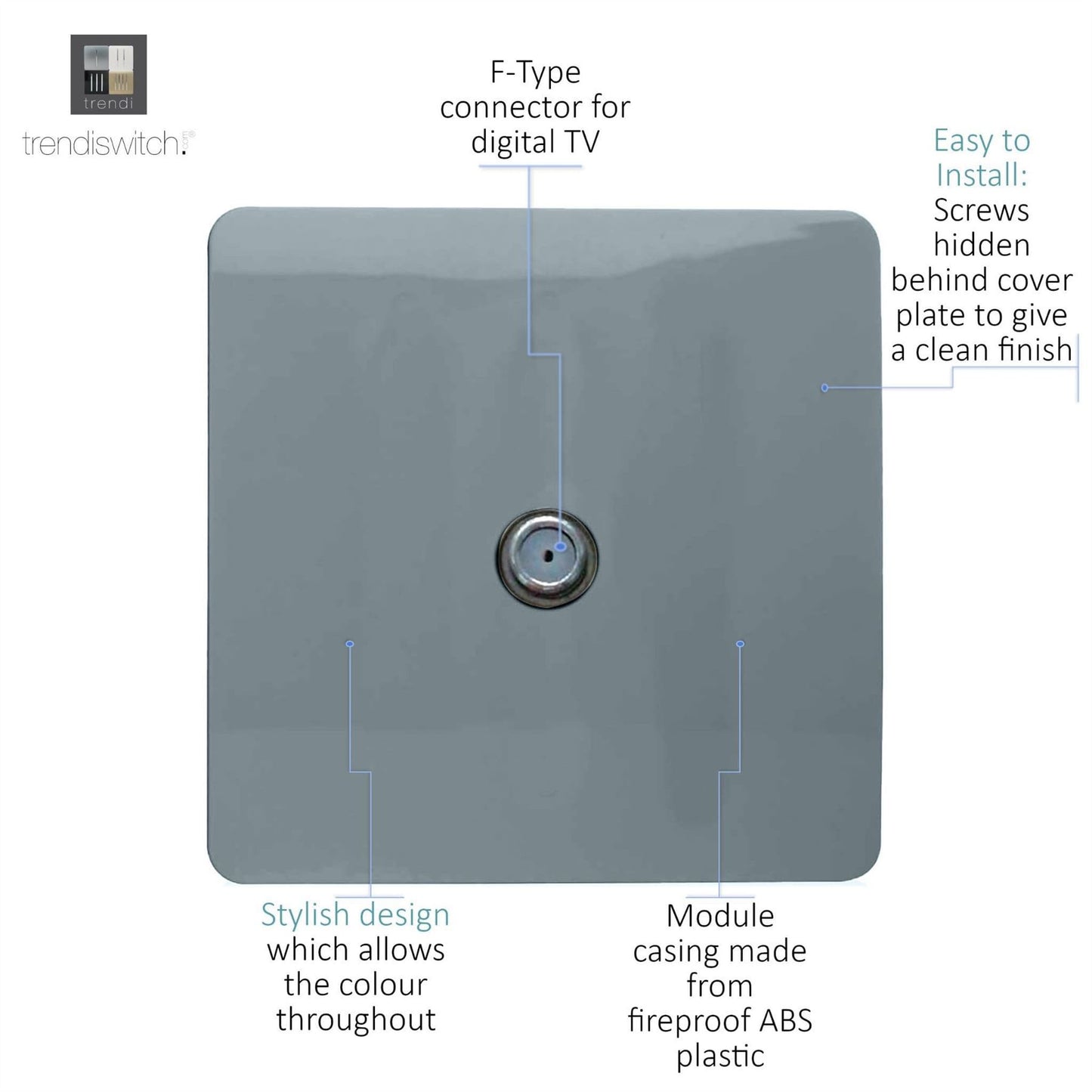 Trendi Switch 1 Gang Male F-Type Satellite Television Socketin Cool Grey
