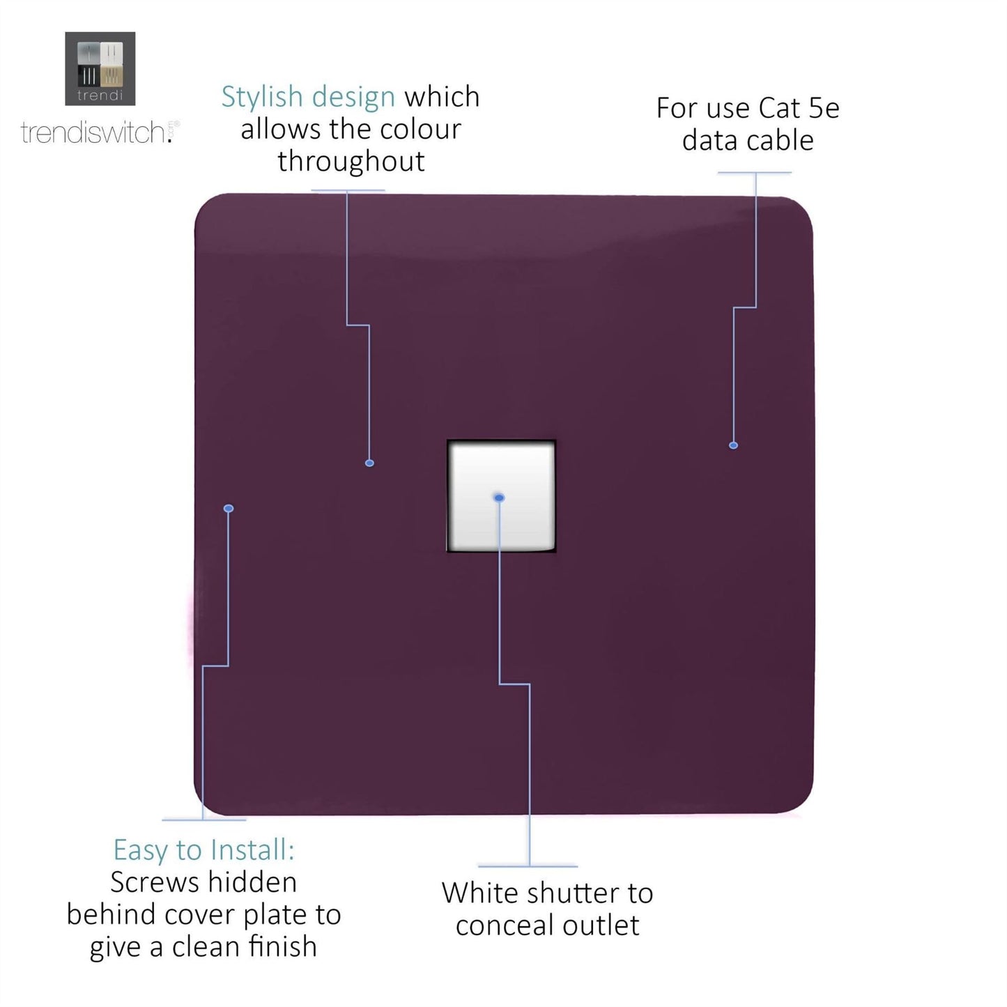 Trendi Switch 1 Gang RJ45 Cat 5e PC Ethernet Socketin Plum Purple