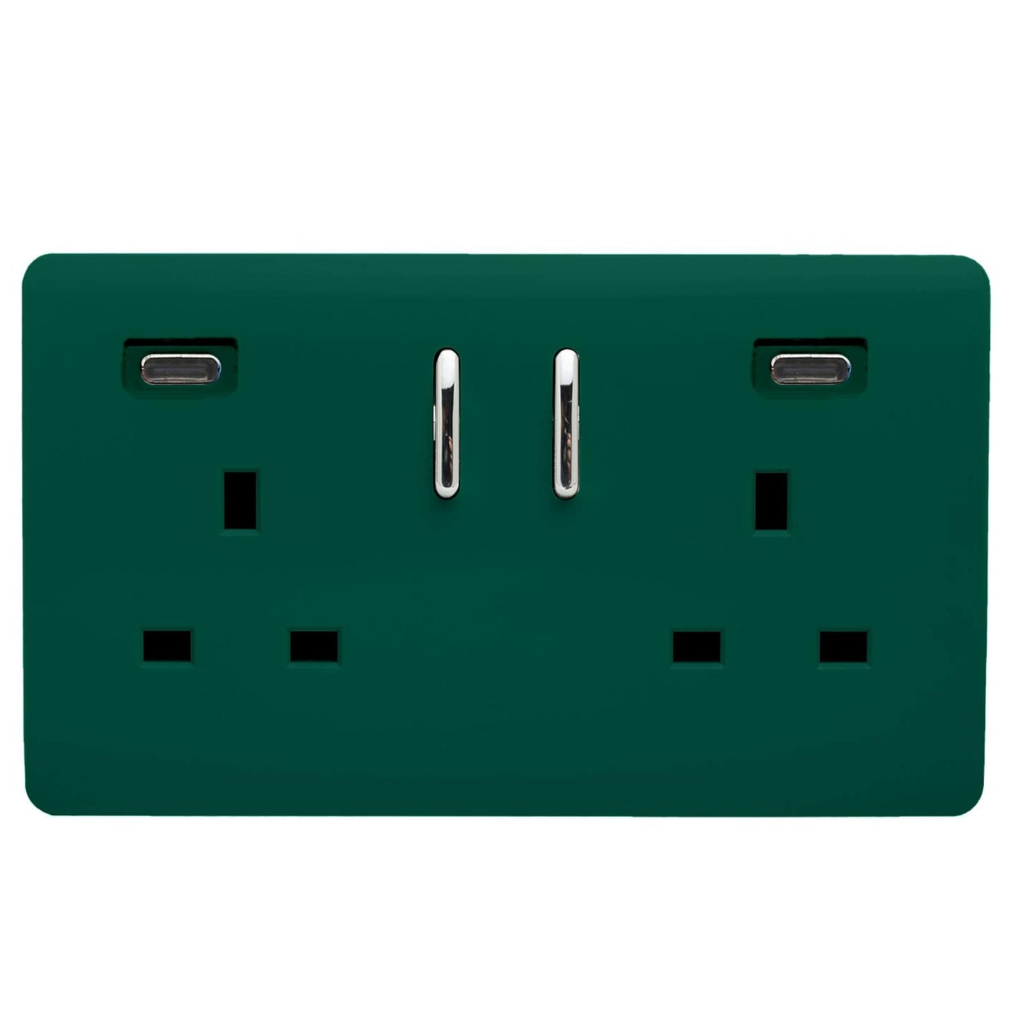Trendi Switch 2 Gang USB 45W Type C USB Plug Socket in Dark Forest Green