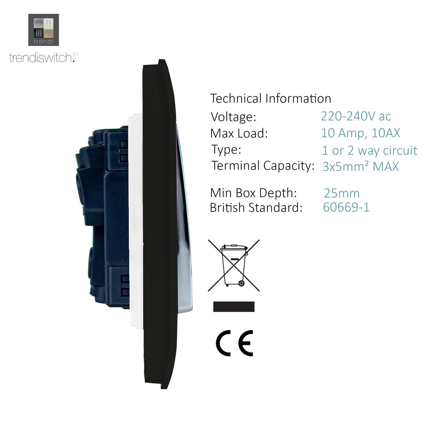 Trendi Switch 6 Gang 1 or 2 Way Light Switchin Carbon Fibre