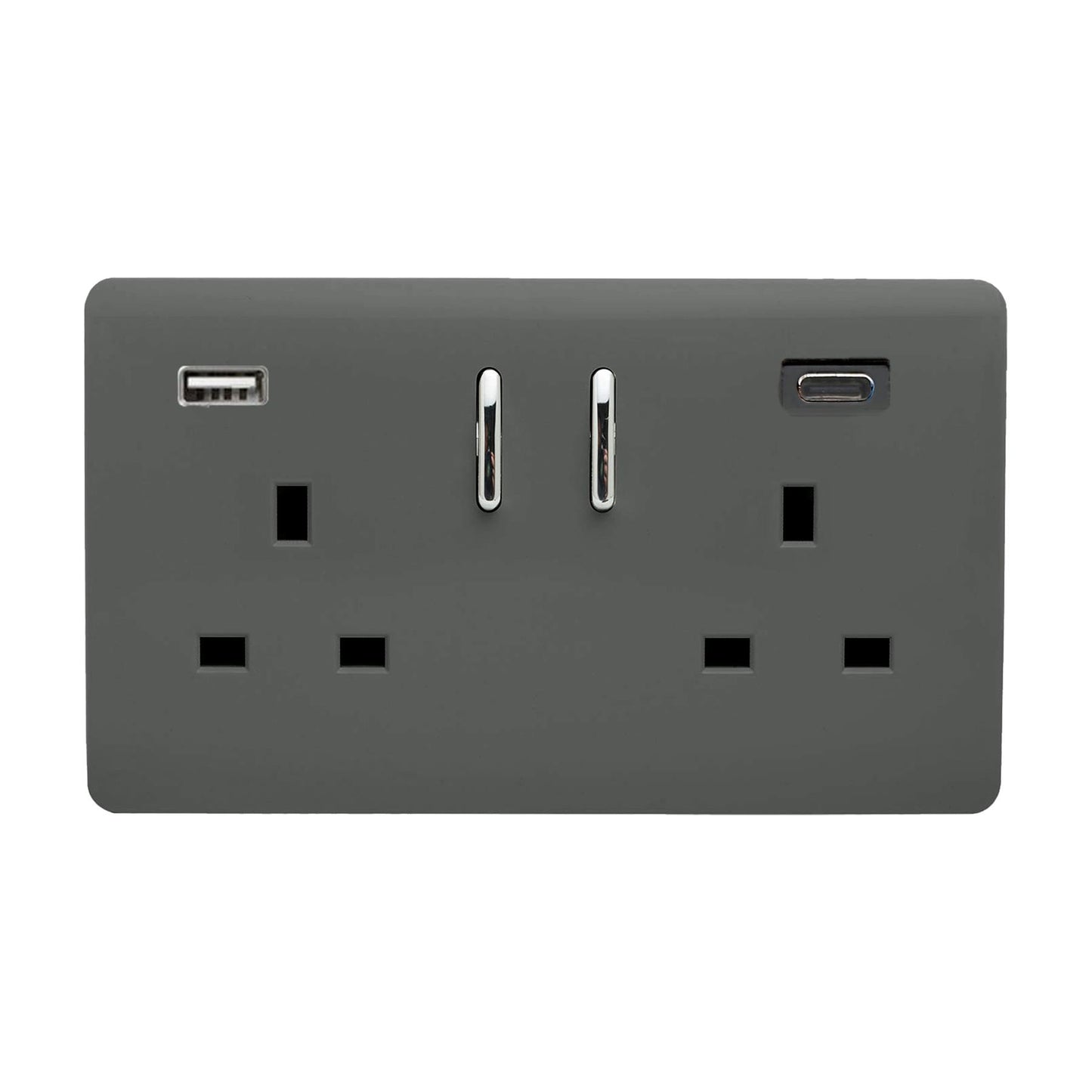 Trendi Switch 2 Gang USB 65W Type A & C USB Plug Socket in Charcoal Grey