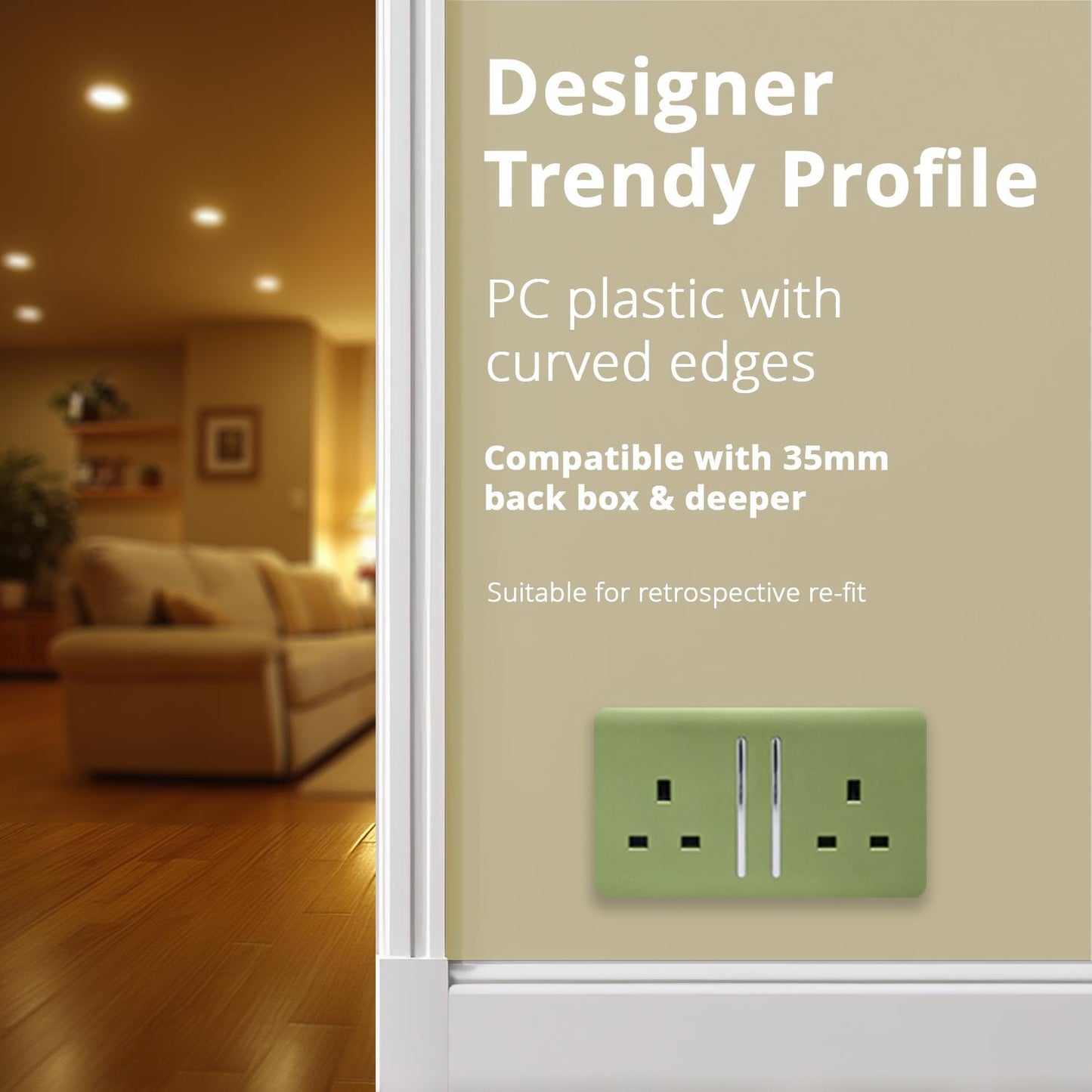 Trendi Switch 2 Gang Long Switched Plug Socketin Moss Green