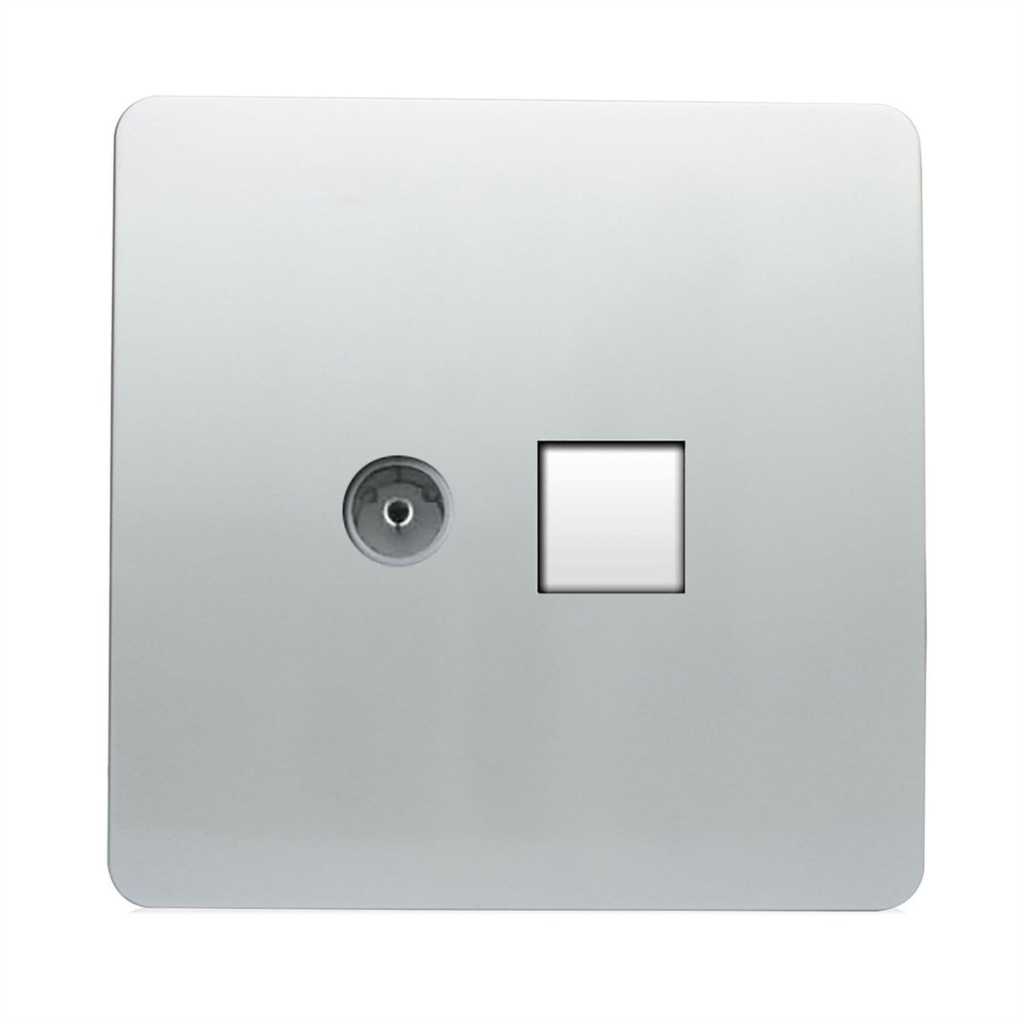 Trendi Switch 2 Gang Female TV Co-Axial & Telephone Slave Socketsin Platinum Silver
