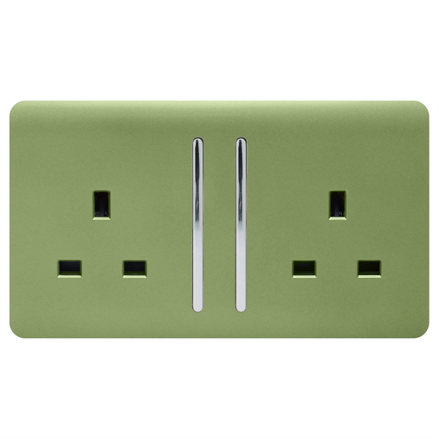 Trendi Switch 2 Gang Long Switched Plug Socketin Moss Green