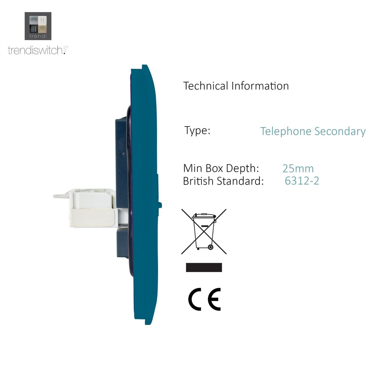 Trendi Switch 2 Gang Cat 3 Telephone Slave Socketin Ocean Blue