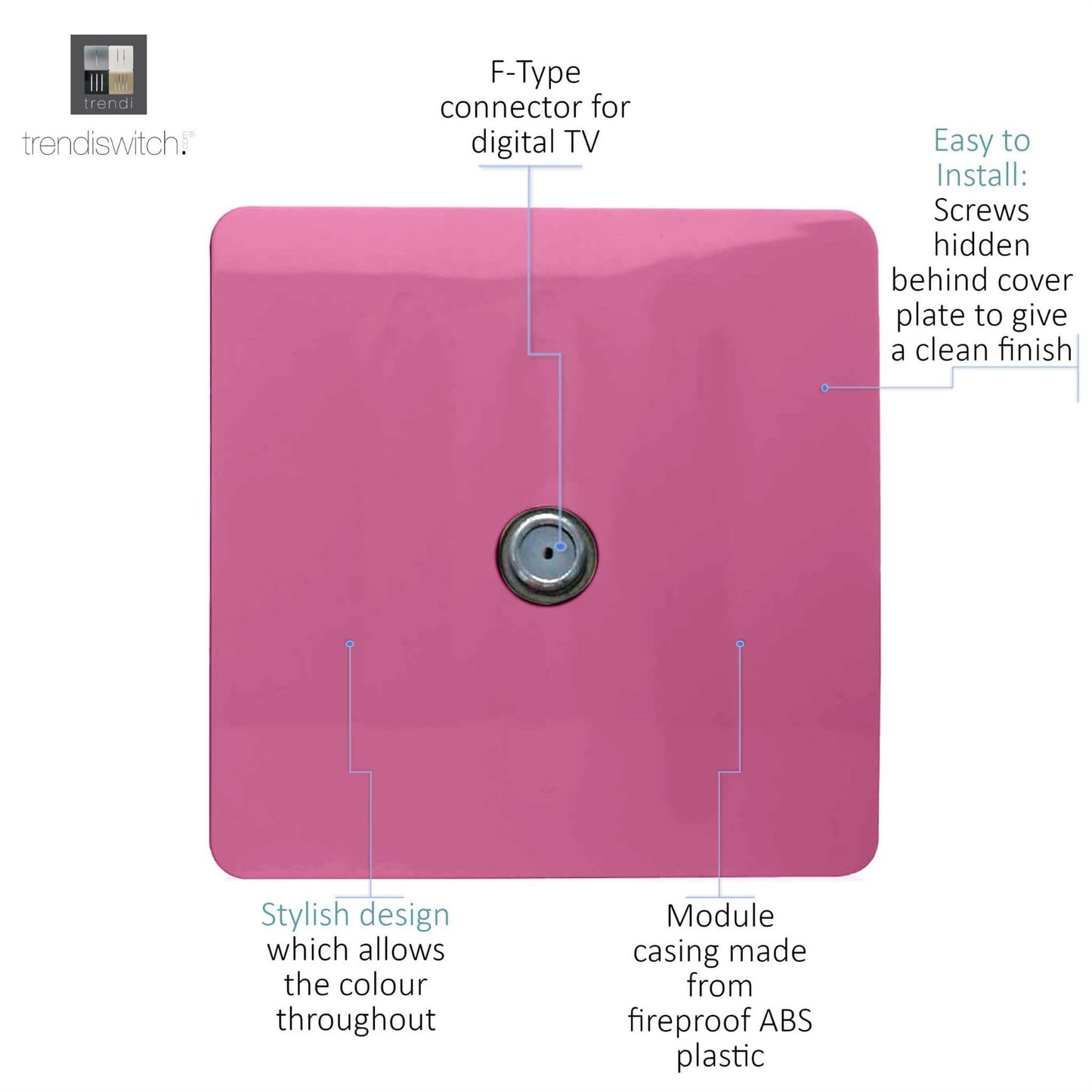 Trendi Switch 1 Gang Male F-Type Satellite Television Socketin Candy Pink