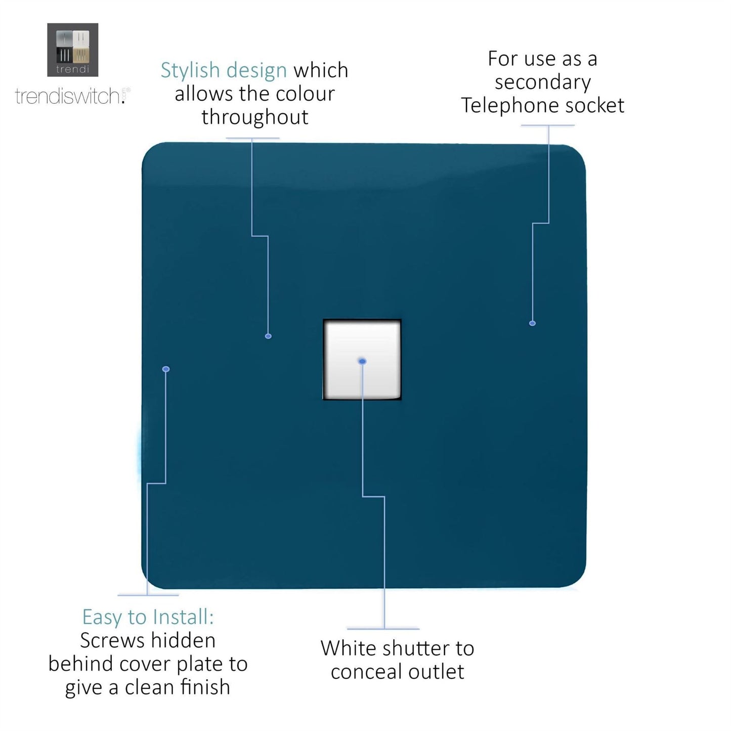 Trendi Switch 1 Gang Cat 3 Telephone Slave Socketin Midnight Blue