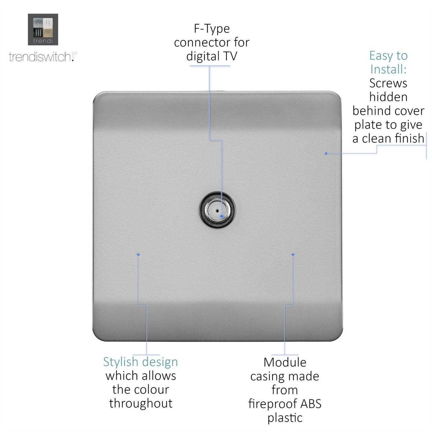Trendi Switch 1 Gang Male F-Type Satellite Television Socketin Brushed Steel