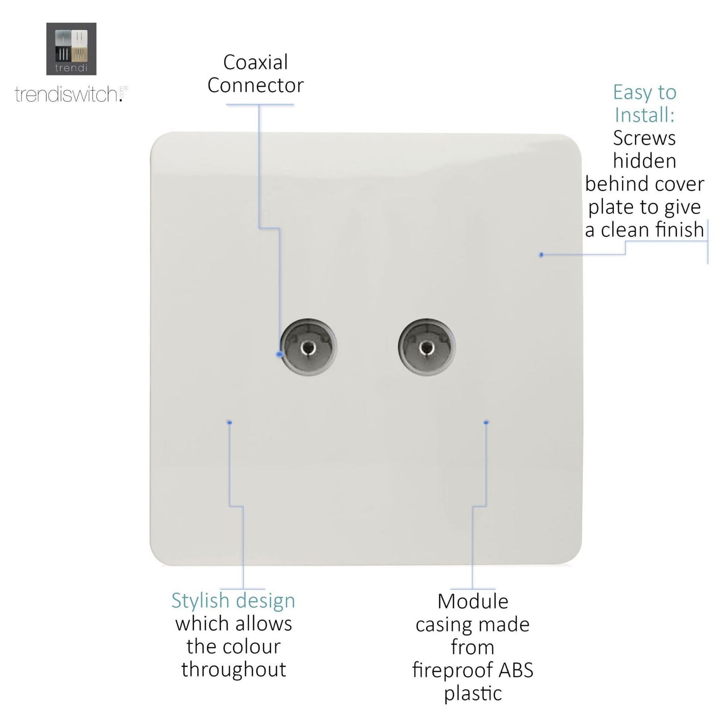Trendi Switch 2 Gang Female Co-Axial Television Socketin Ice White