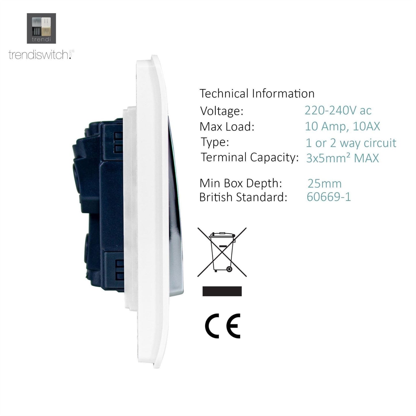 Trendi Switch 8 Gang 1 or 2 Way Light Switchin Ice White