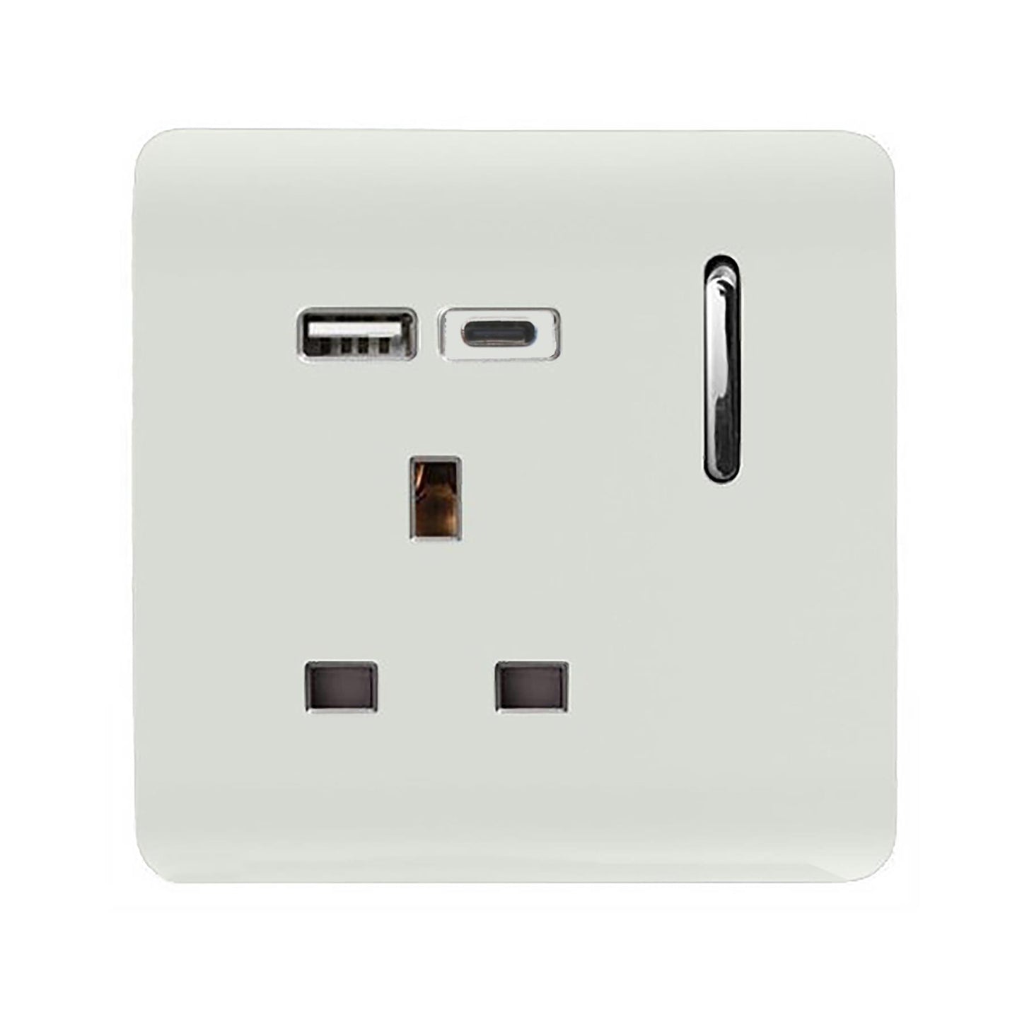 Trendi 1 Gang Artistic Modern Glossy 13 Amp 2 x Type A+C USB Switched Tactile Plug Socket Ice White