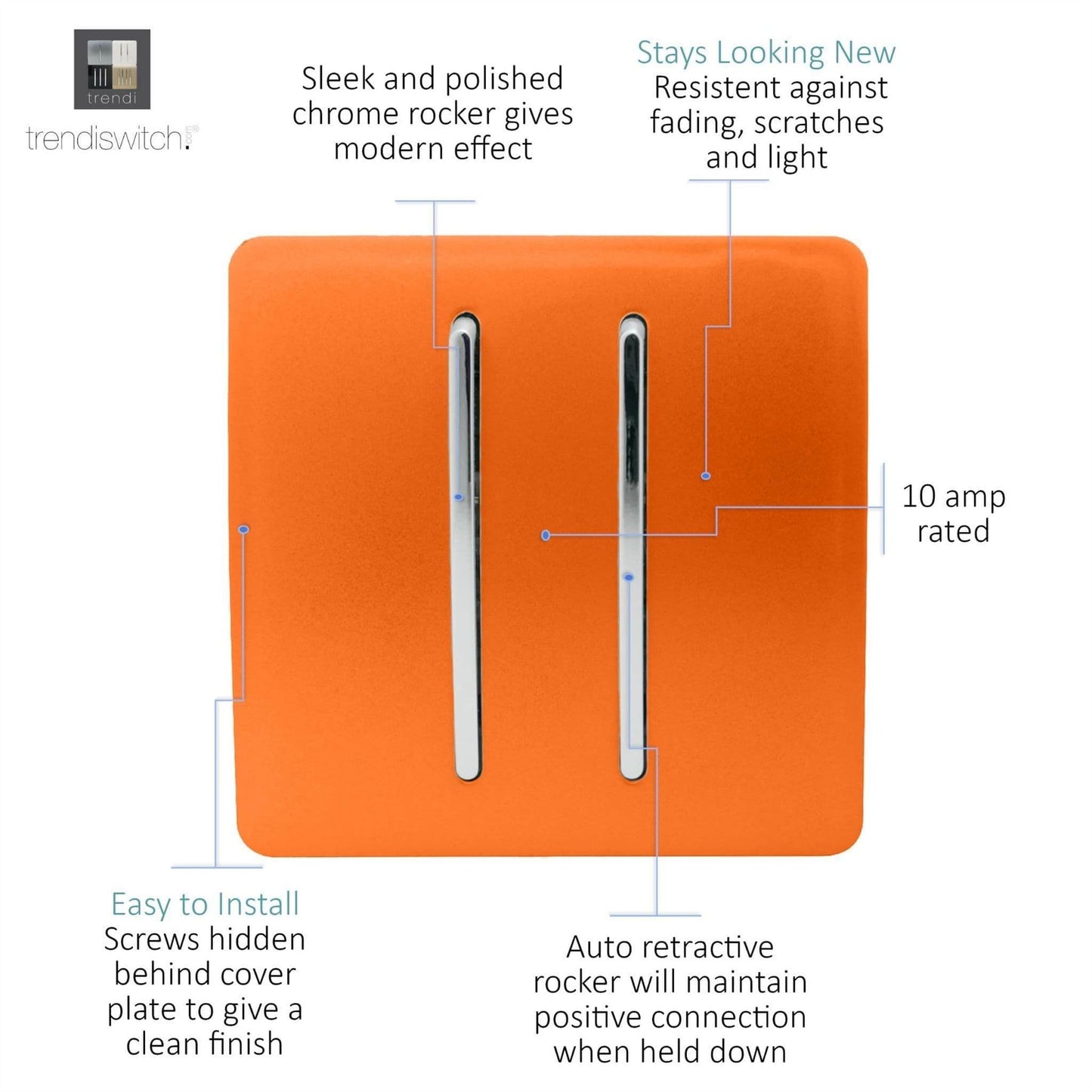 Trendi Switch 2 Gang Retractive Home Automation Switchin Sunset Orange