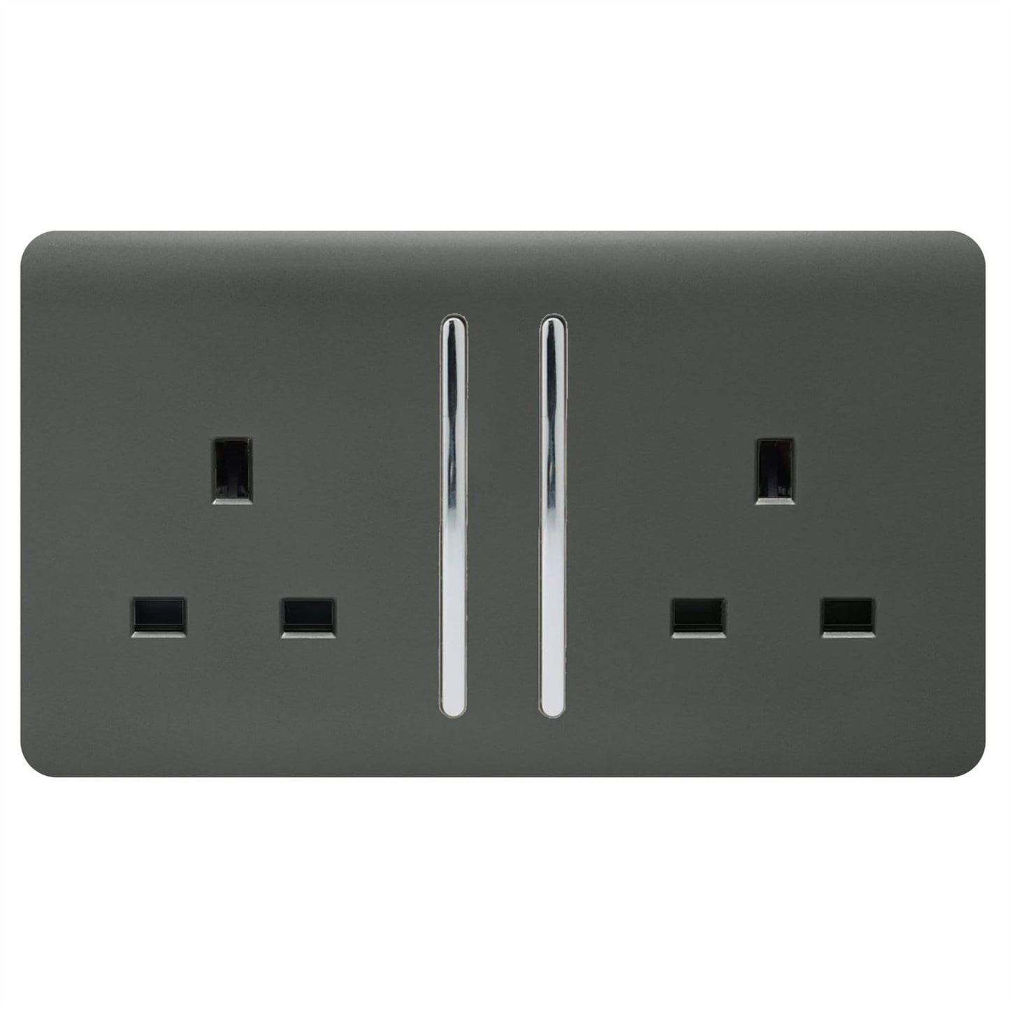 Trendi Switch 2 Gang Long Switched Plug Socketin Charcoal Grey