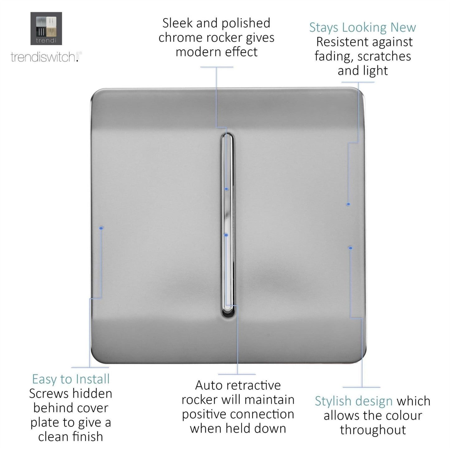 Trendi Switch 1 Gang Retractive Home Automation Switchin Brushed Steel
