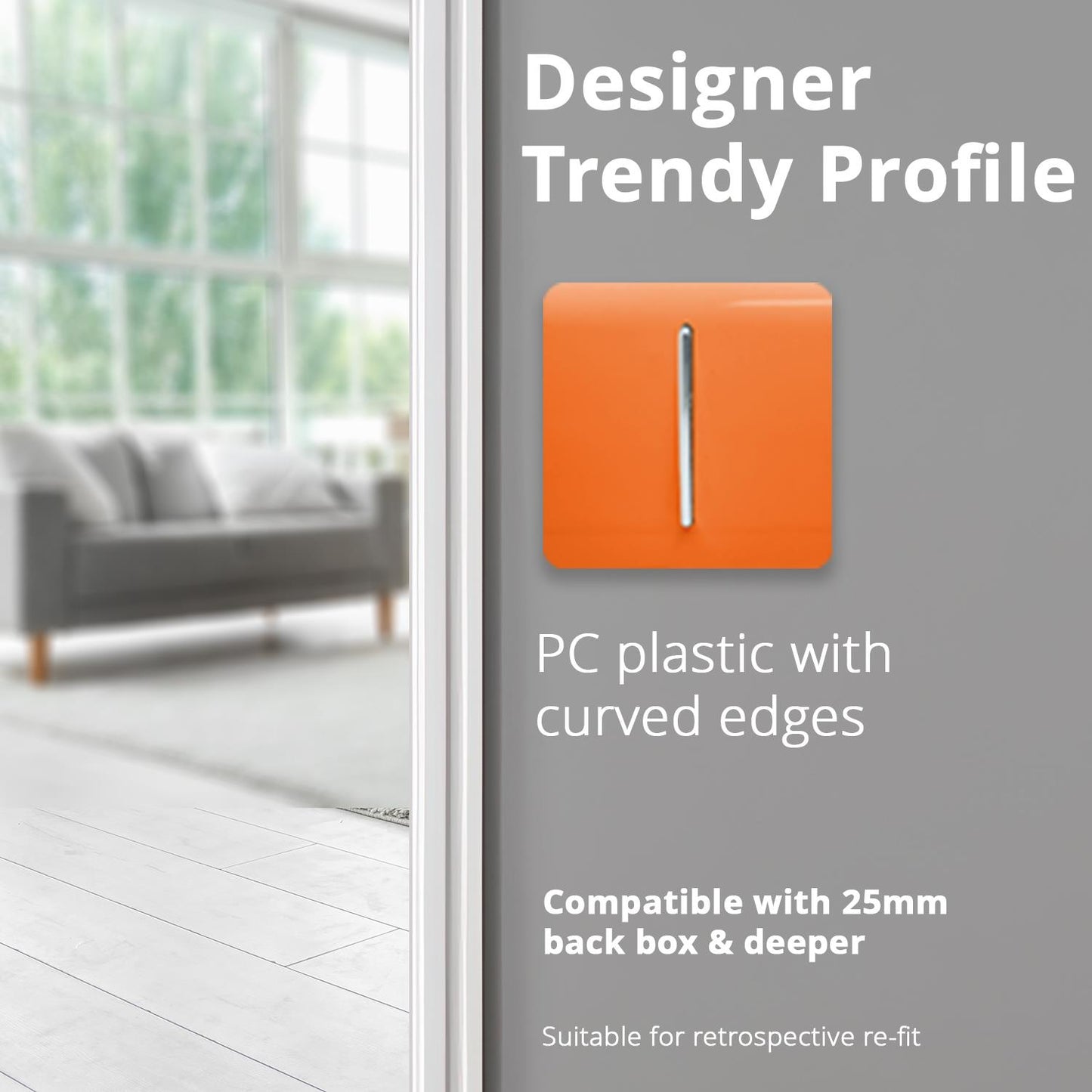 Trendi Switch 1 Gang 1 or 2 way Rocker Light Switchin Sunset Orange