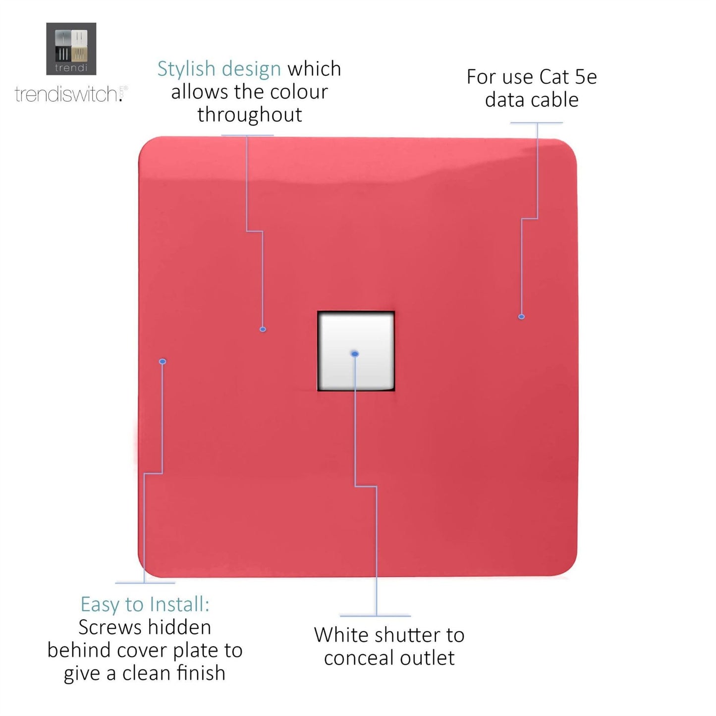 Trendi Switch 1 Gang RJ45 Cat 5e PC Ethernet Socketin Strawberry Red