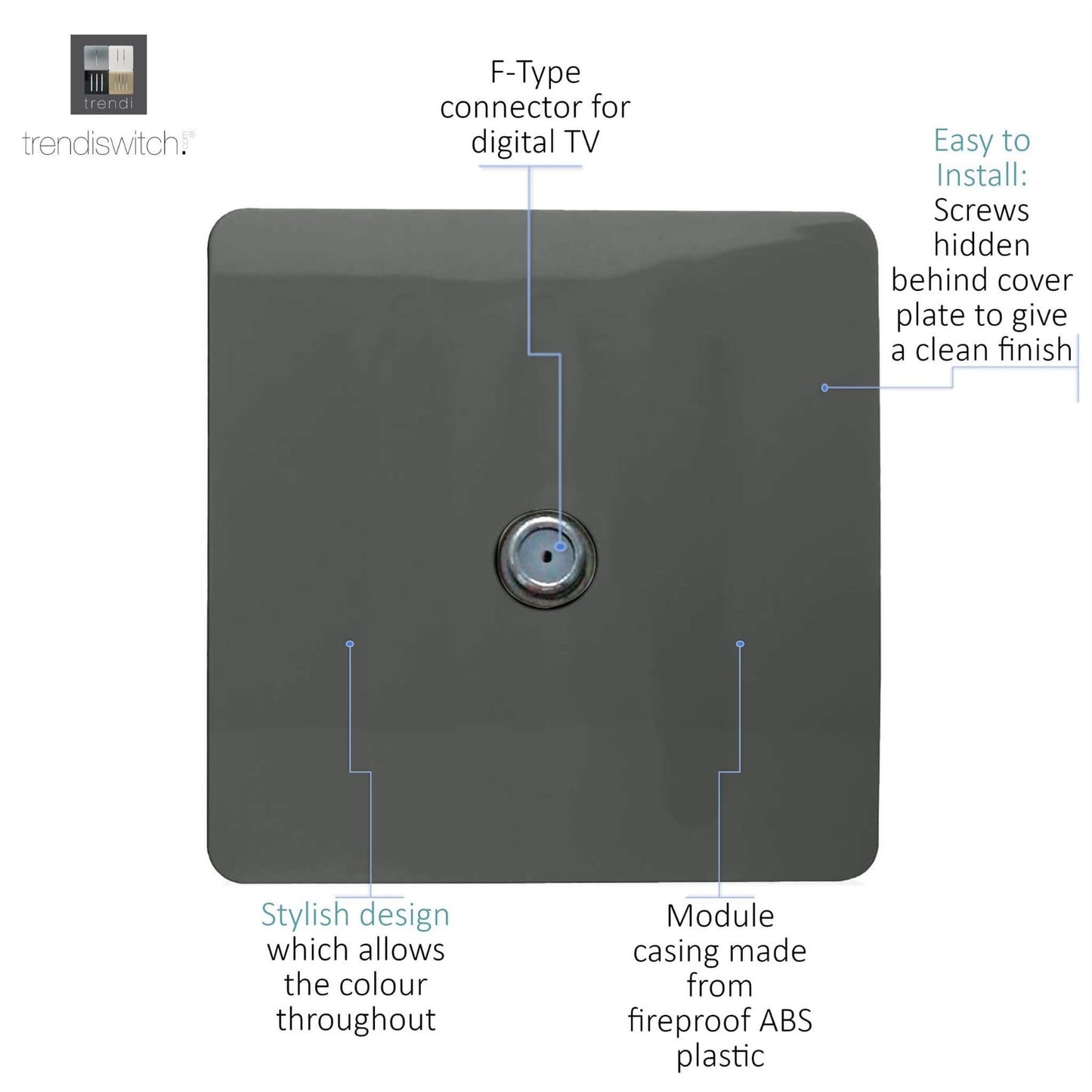 Trendi Switch 1 Gang Male F-Type Satellite Television Socketin Charcoal Grey