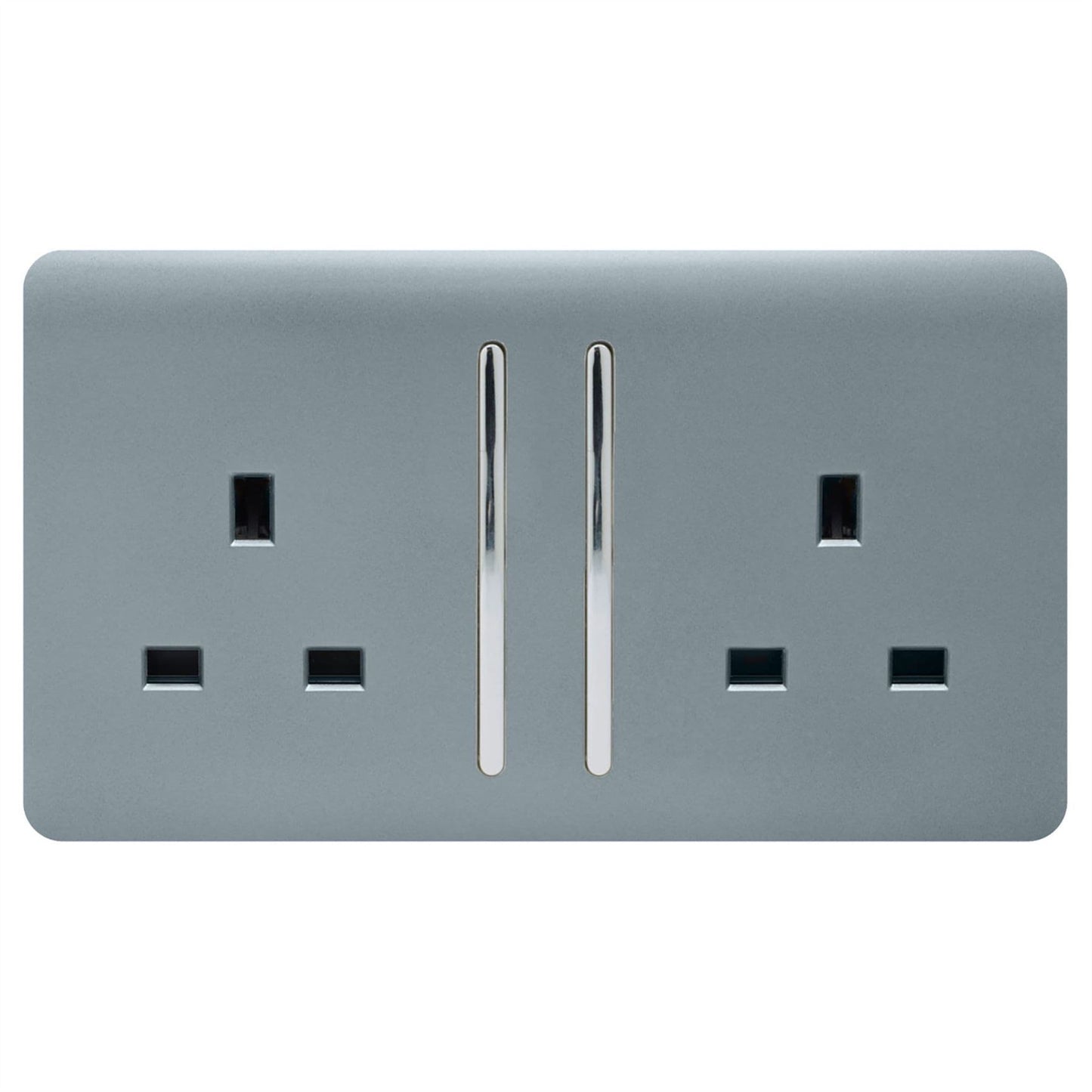Trendi Switch 2 Gang Long Switched Plug Socketin Cool Grey