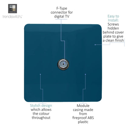Trendi Switch 1 Gang Male F-Type Satellite Television Socket in Midnight Blue