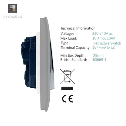 Trendi Switch 1 Gang Retractive Home Automation Switch in Light Grey