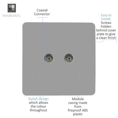 Trendi Switch 2 Gang Female Co-Axial Television Socket in Light Grey