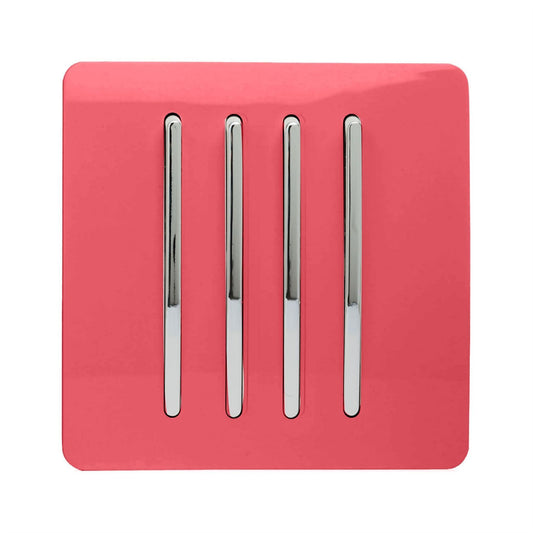 Trendi Switch 4 Gang 1 or 2 way Rocker Light Switchin Strawberry Red