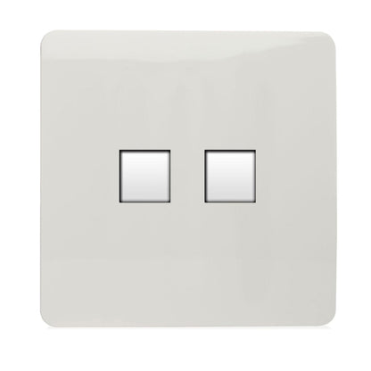Trendi Switch 2 Gang RJ45 Cat 5e PC Ethernet & Telephone Slave Sockets in Ice White