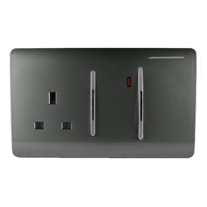 Trendi Switch 45 Amp Cooker Switch & 13 Amp Plug Socket with Neon in Charcoal Grey