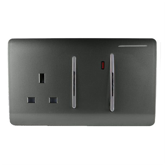 Trendi Switch 45 Amp Cooker Switch & 13 Amp Plug Socket with Neonin Charcoal Grey