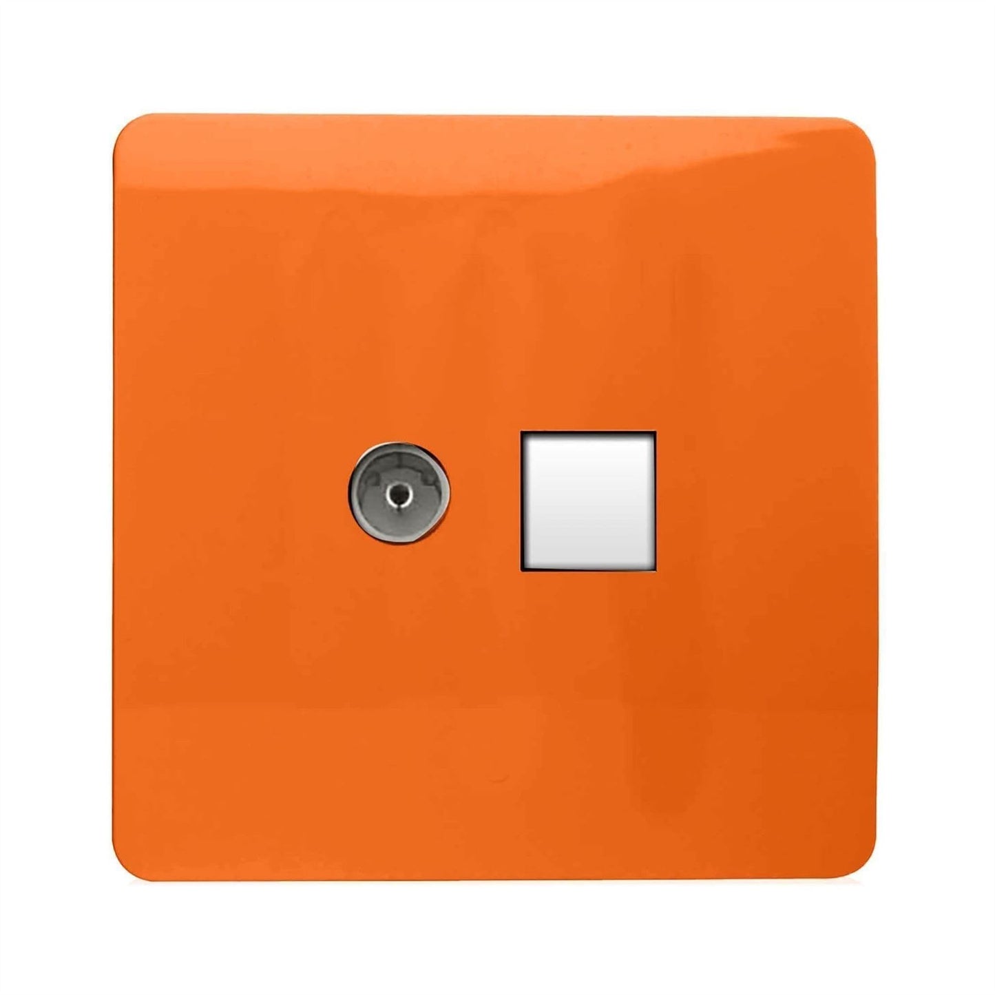 Trendi Switch 2 Gang TV Co-Axial & RJ45 Cat 6 Modern Designer PC Ethernet Socketsin Sunset Orange