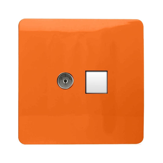 Trendi Switch 2 Gang TV Co-Axial & RJ45 Cat 6 Modern Designer PC Ethernet Socketsin Sunset Orange