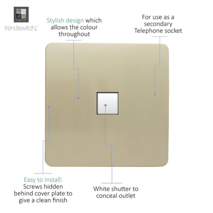 Trendi Switch 1 Gang Cat 3 Telephone Slave Socket in Champagne Gold