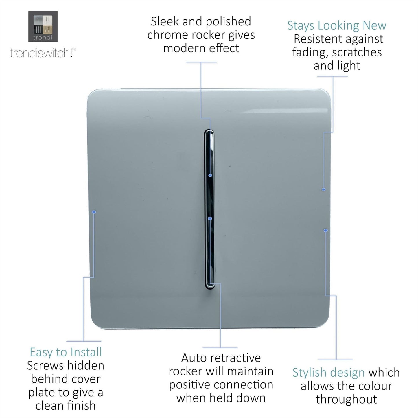 Trendi Switch 1 Gang Retractive Doorbell Switchin Cool Grey