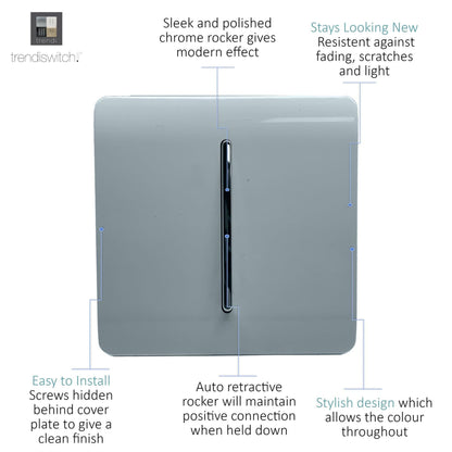 Trendi Switch 1 Gang Retractive Doorbell Switch in Cool Grey