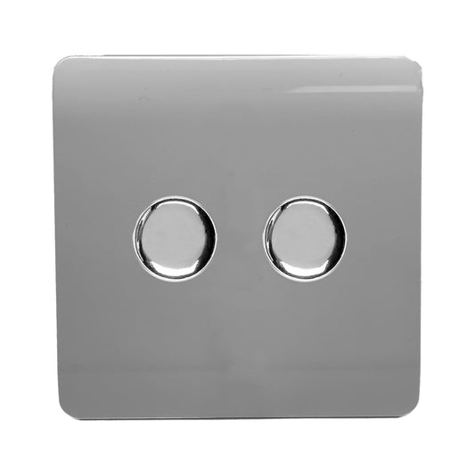 Trendi Switch 2 Gang 1 or 2 way 150w Rotary LED Dimmer Light Switchin Light Grey