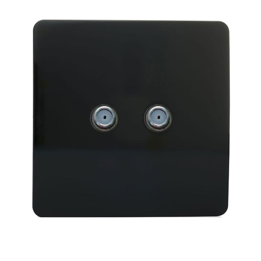 Trendi Switch 2 Gang Male F-Type Satellite Television Socketin Piano Black