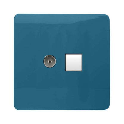 Trendi Switch 2 Gang Female TV Co-Axial & RJ45 Cat 5e PC Ethernet Sockets in Ocean Blue