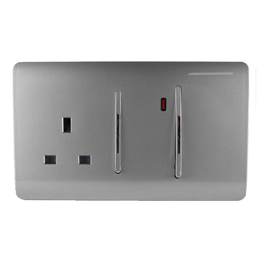 Trendi Switch 45 Amp Cooker Switch & 13 Amp Plug Socket with Neonin Light Grey