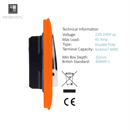 Trendi Switch 1 Gang 45 Amp Cooker Switch with Neon in Sunset Orange